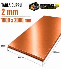 Tabla cupru 2mm – 1000 x 2000 mm – EN Cu-DHP